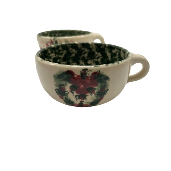 Handmade Art Pottery Soup Bowls Sponge Painted Floral Design Set of 2 - Picture 4 of 5